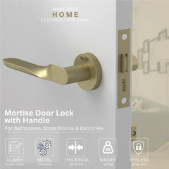 GLOXY Brass Door Lock for Balcony Store Room Door Lock, Mortise Keyless Handle Set with Brass Baby Latch for Home,Office,Hotel | Antique Finish (2 Years Warranty, Pack of 1)