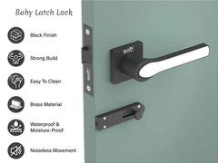 GLOXY Brass Door Lock for Balcony Store Room Door Lock, Mortise Keyless Handle Set with Brass Baby Latch for Home,Office,Hotel |  Black & White Finish (2 Years Warranty, Pack of 1)