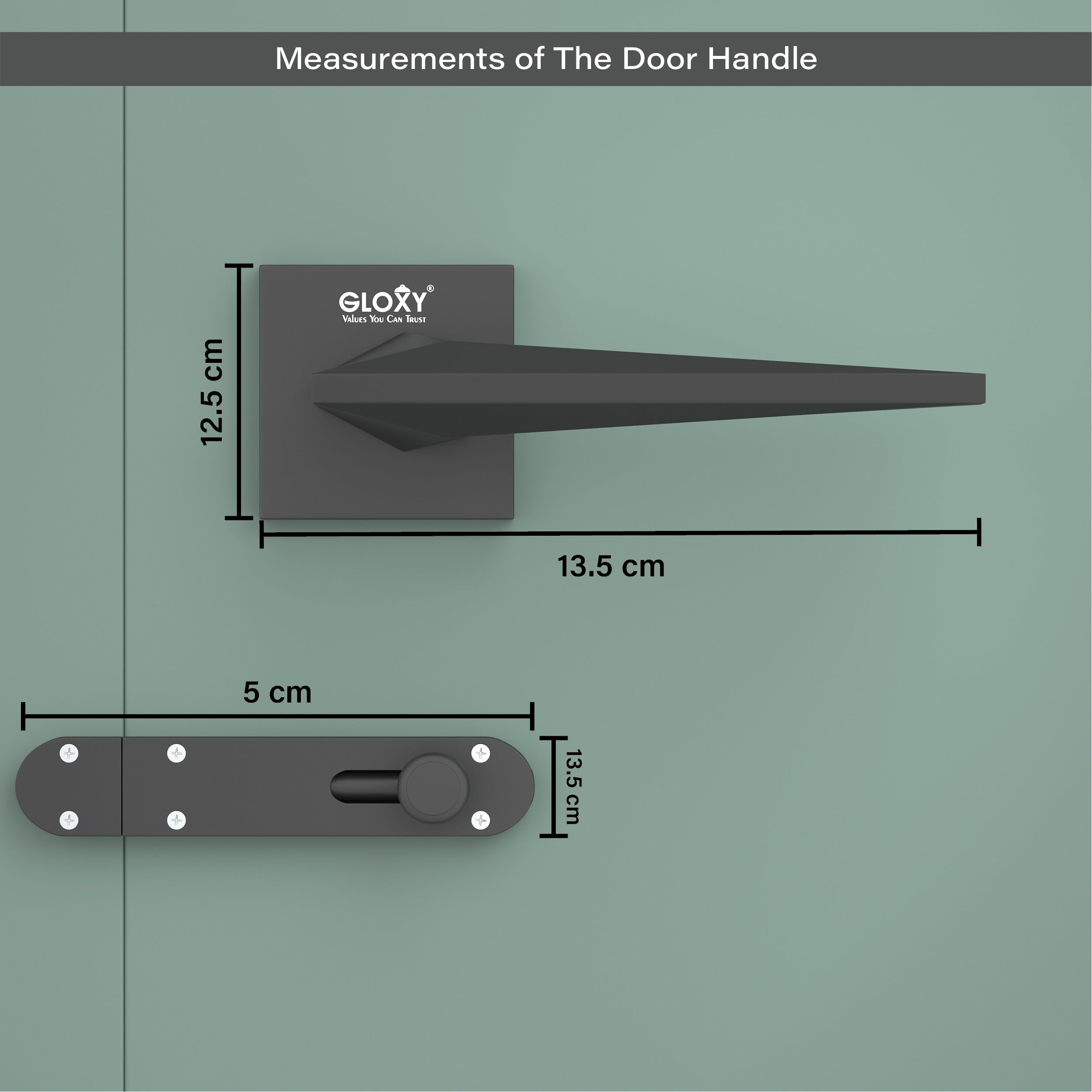 Gloxy Ralor Series Black Finish Mortise Bathroom Door Latch Lock With Handle