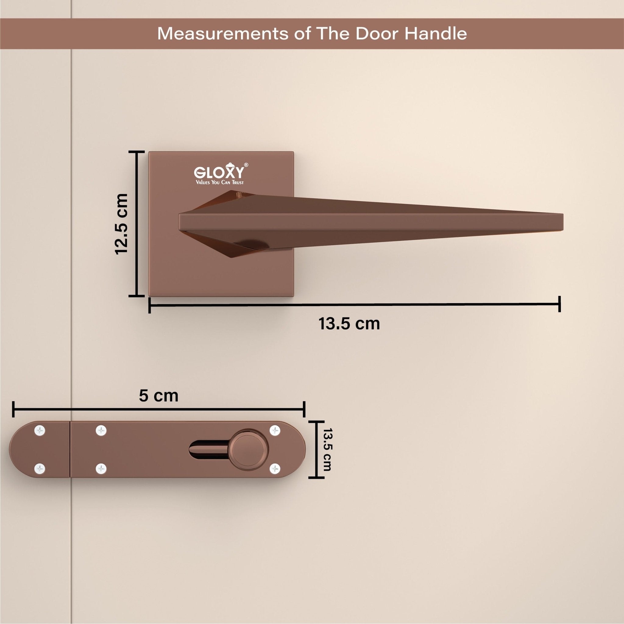 Gloxy Ralor Series Rose Gold Finish Mortise Bathroom Door Latch Lock With Handle