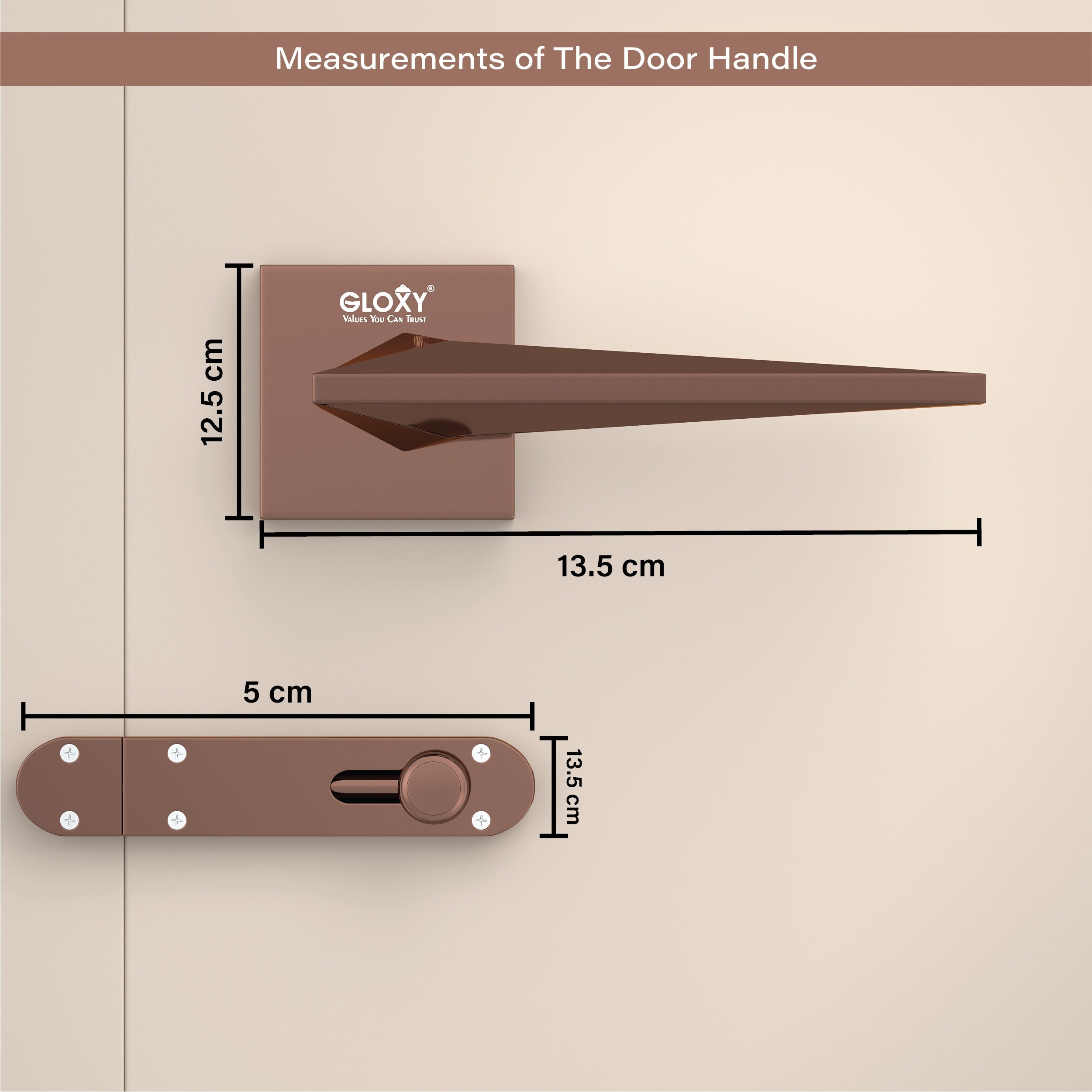 Gloxy Ralor Series Rose Gold Finish Mortise Bathroom Door Latch Lock With Handle