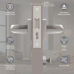 GLOXY Brass Door Lock for Balcony Store Room Door Lock, Mortise Keyless Handle Set with Brass Baby Latch for Home,Office,Hotel | Satin Chrome Finish (2 Years Warranty, Pack of 1)