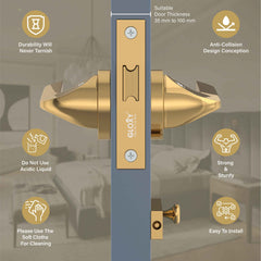 GLOXY Brass Door Lock for Balcony Store Room Door Lock, Mortise Keyless Handle Set with Brass Baby Latch for Home,Office,Hotel | Gold Finish (2 Years Warranty, Pack of 1)