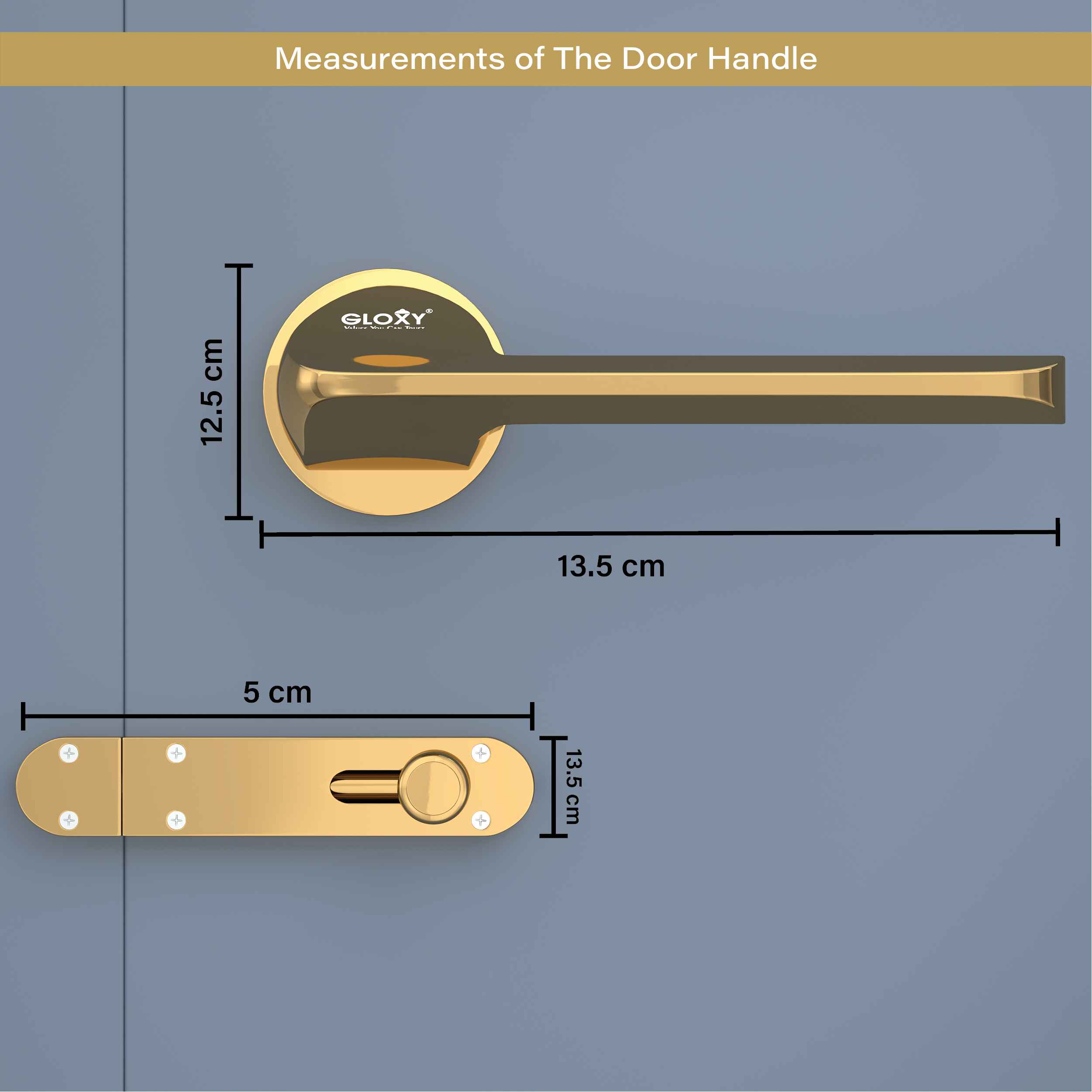 GLOXY Brass Door Lock for Balcony Store Room Door Lock, Mortise Keyless Handle Set with Brass Baby Latch for Home,Office,Hotel | Gold Finish (2 Years Warranty, Pack of 1)