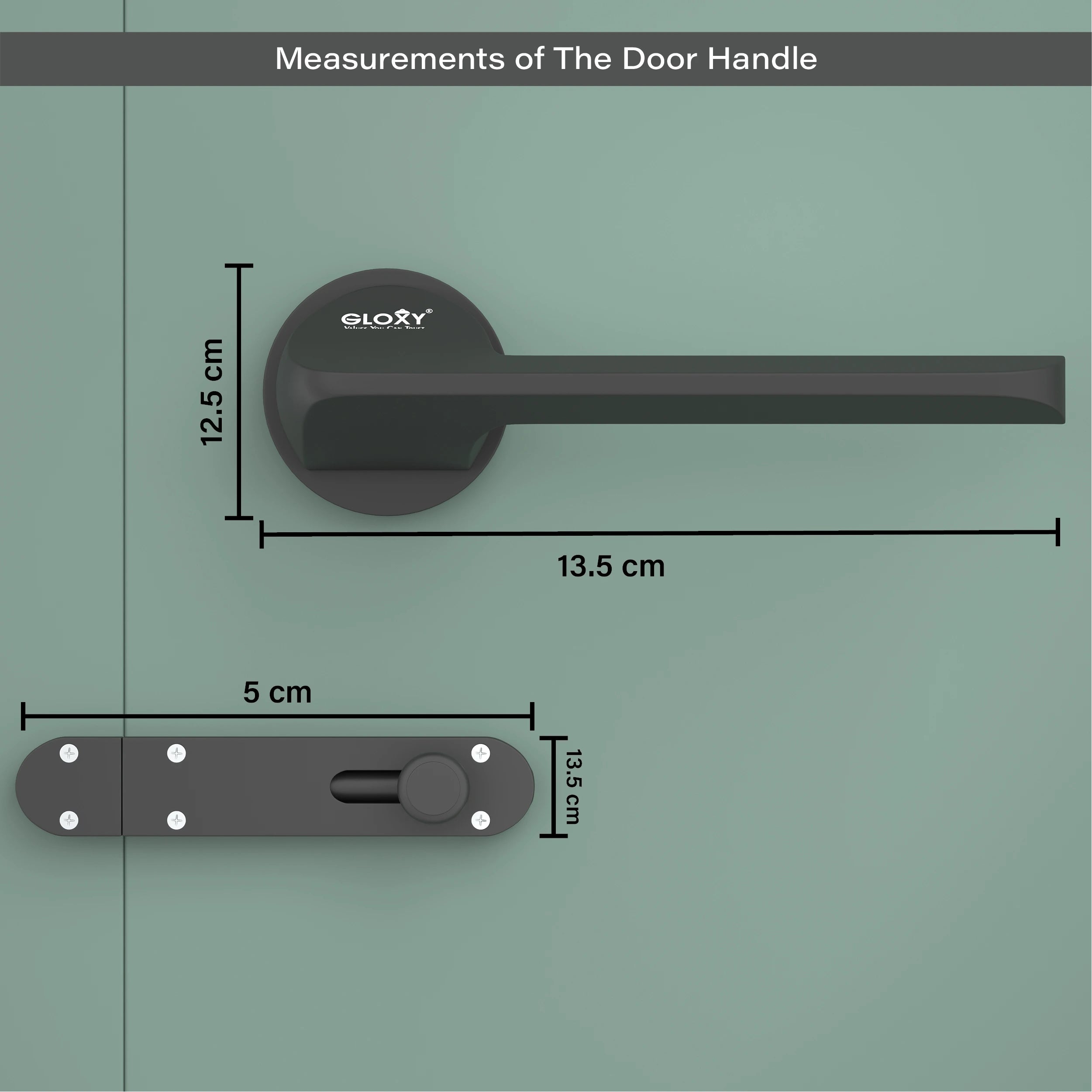 Gloxy Garnik Series Black Finish Mortise Bathroom Door Latch Lock With Handle