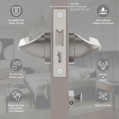 GLOXY Brass Door Lock for Balcony Store Room Door Lock, Mortise Keyless Handle Set with Brass Baby Latch for Home,Office,Hotel | Satin & Black Finish (2 Years Warranty, Pack of 1)