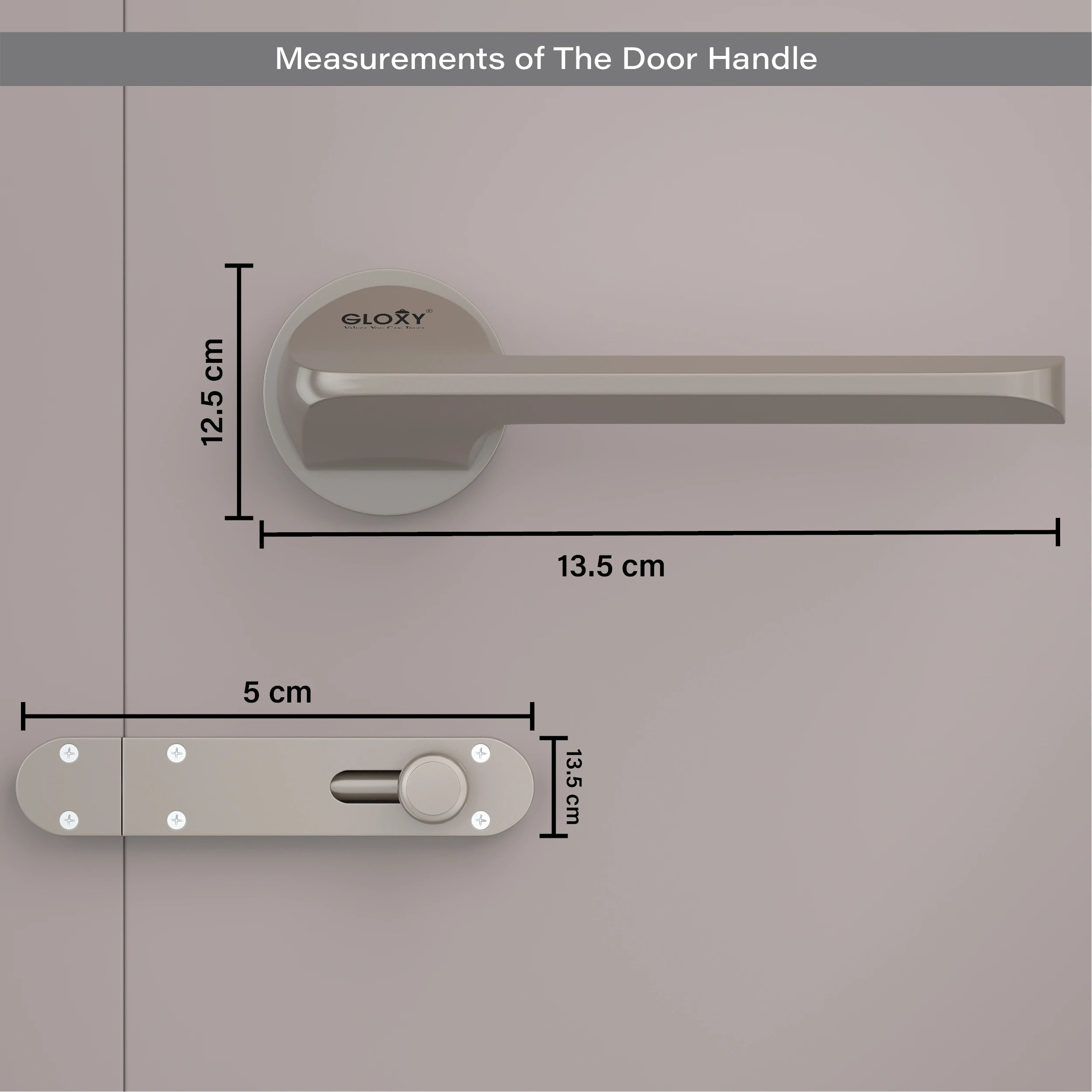 Gloxy Garnik Series Satin Chrome Finish Mortise Bathroom Door Latch Lock With Handle