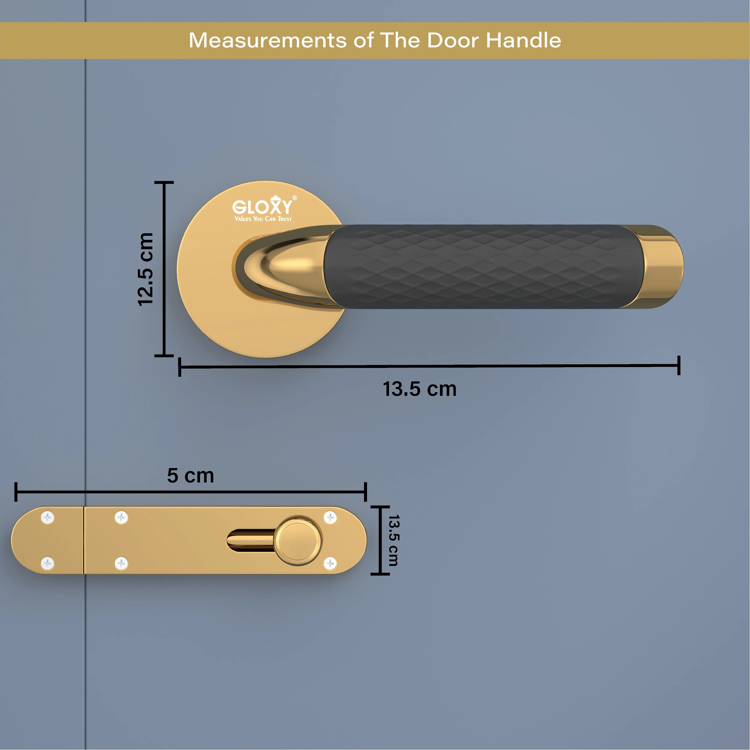 Gloxy Velto Series Gold Finish Mortise Bathroom Door Latch Lock With Handle