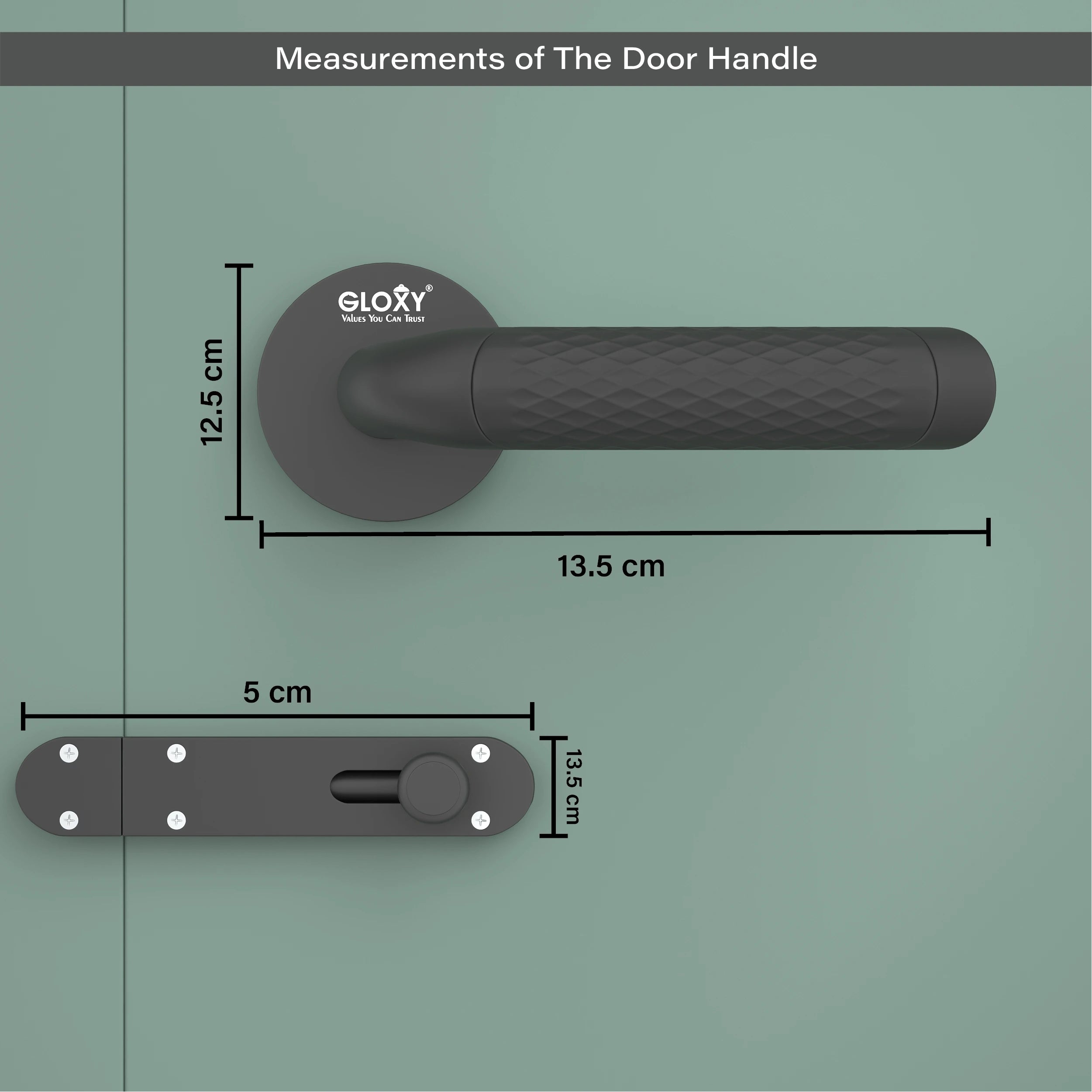 Gloxy Velto Series Black Finish Mortise Bathroom Door Latch Lock With Handle