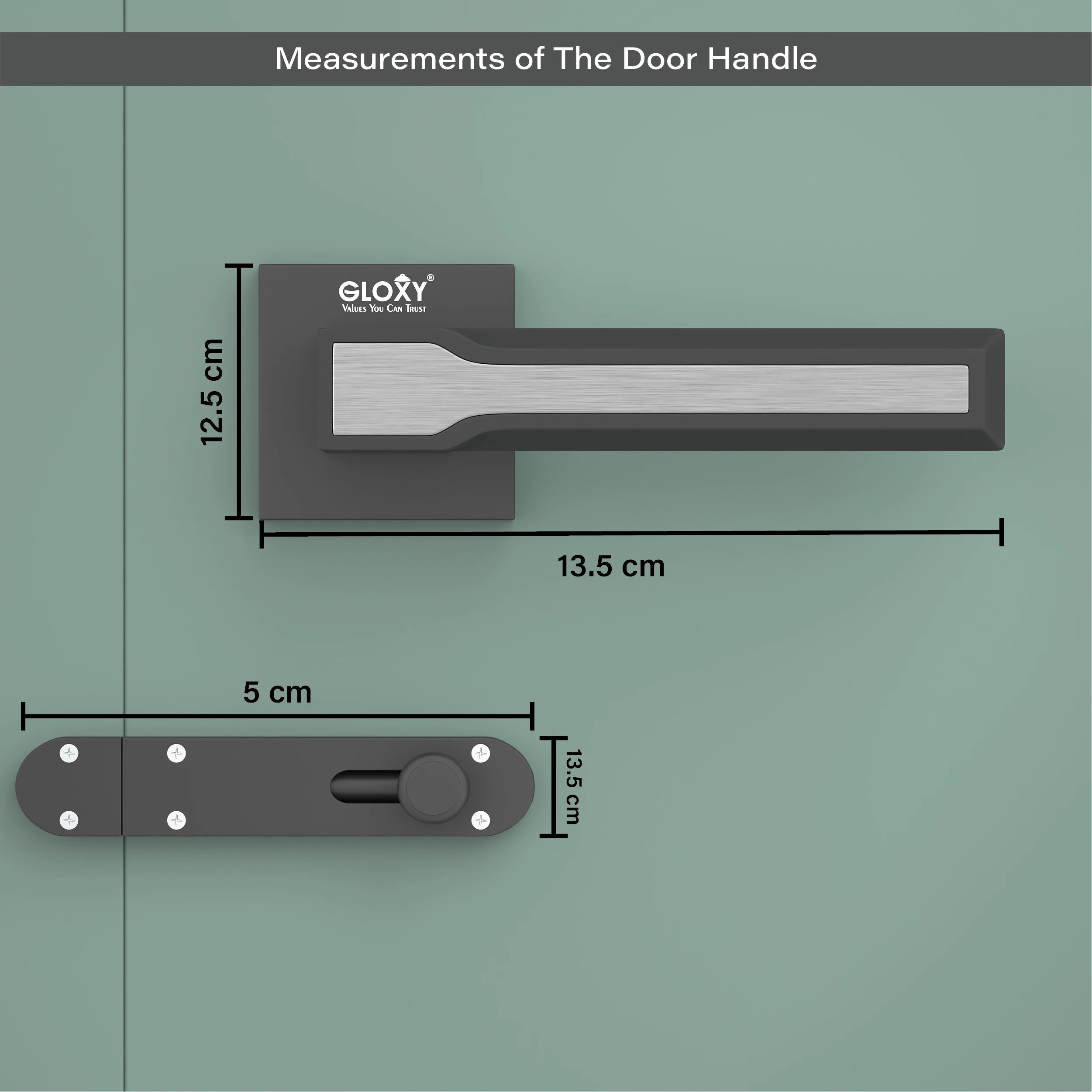 Gloxy Torin Series Black Finish Mortise Bathroom Door Latch Lock With Handle