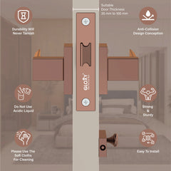 GLOXY Brass Door Lock for Balcony Store Room Door Lock, Mortise Keyless Handle Set with Brass Baby Latch for Home,Office,Hotel | Rose Gold & Black Finish (2 Years Warranty, Pack of 1)