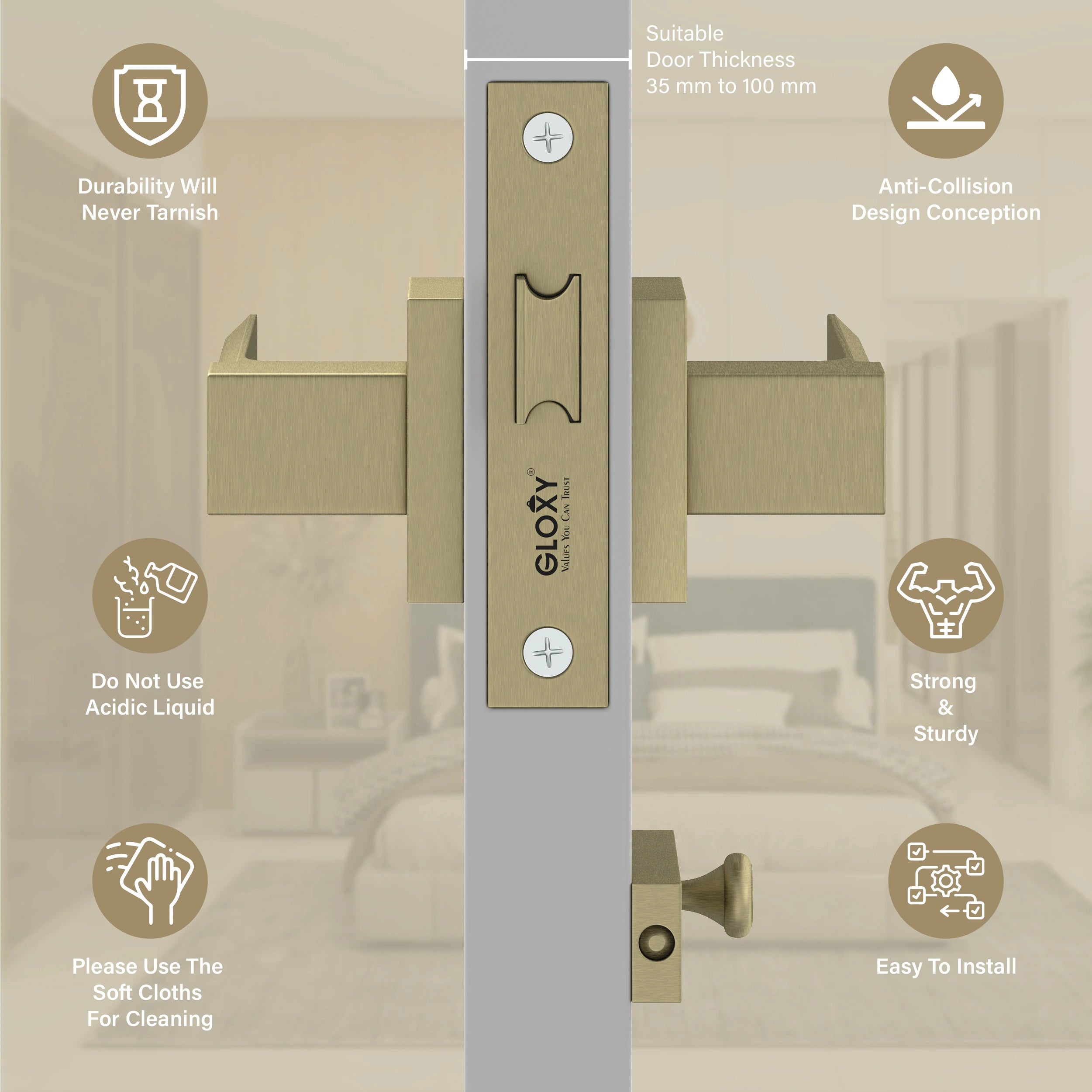 Gloxy Torin Series Antique Finish Mortise Bathroom Door Latch Lock With Handle