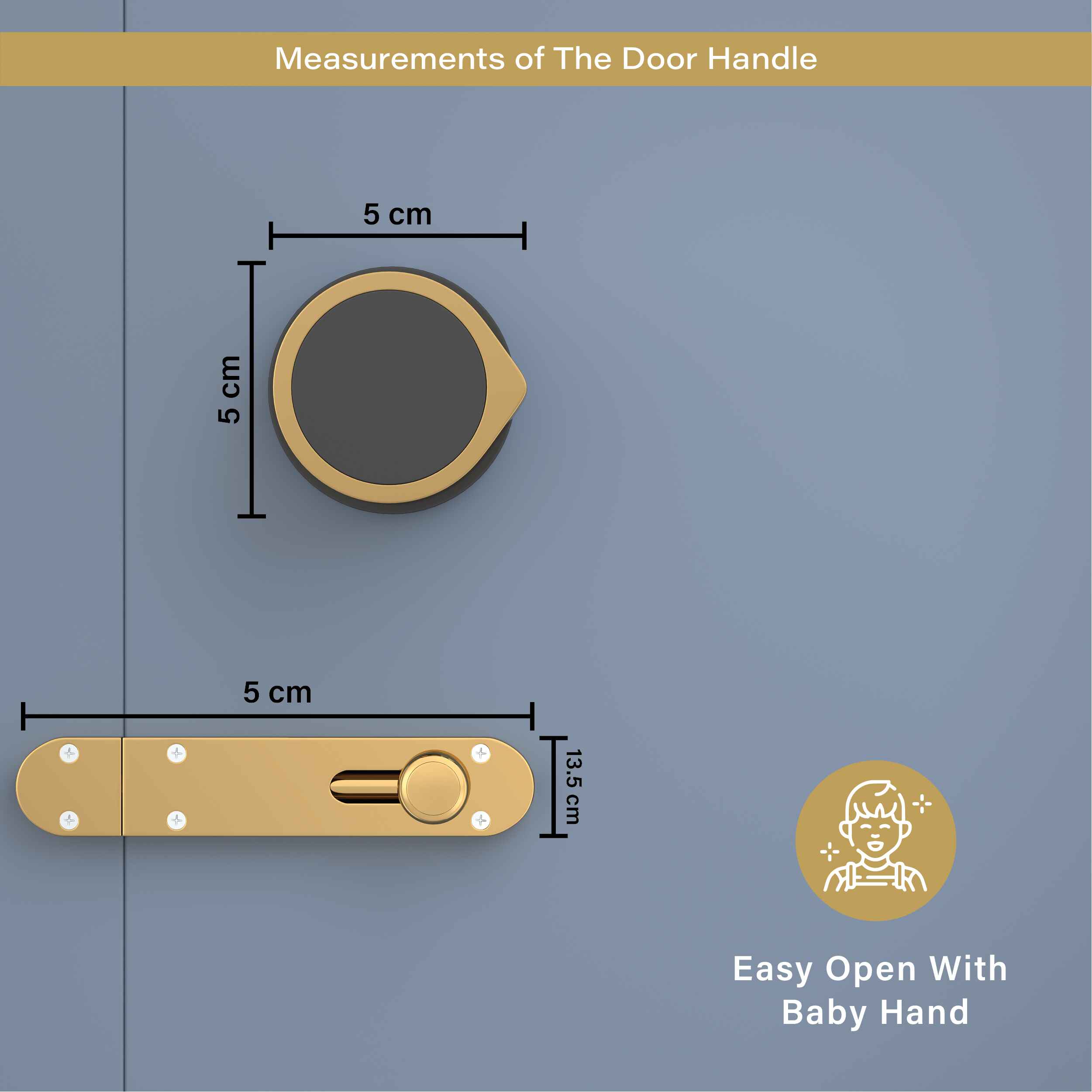 GLOXY Brass Door Lock for Balcony Store Room Door Lock, Mortise Keyless Handle Set with Brass Baby Latch for Home,Office,Hotel | Gold & Black Finish (2 Years Warranty, Pack of 1)