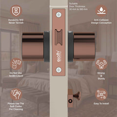 GLOXY Brass Door Lock for Balcony Store Room Door Lock, Mortise Keyless Handle Set with Brass Baby Latch for Home,Office,Hotel | Rose Gold & Black Finish (2 Years Warranty, Pack of 1)