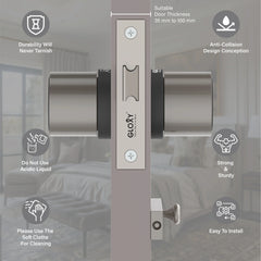 GLOXY Brass Door Lock for Balcony Store Room Door Lock, Mortise Keyless Handle Set with Brass Baby Latch for Home,Office,Hotel | satin & Black Finish (2 Years Warranty, Pack of 1)