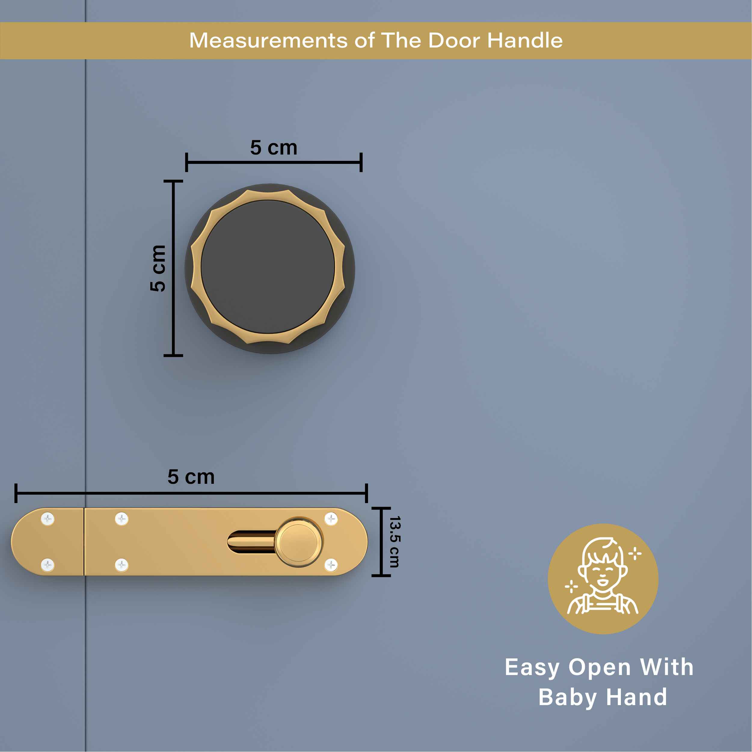 GLOXY Brass Door Lock for Balcony Store Room Door Lock, Mortise Keyless Handle Set with Brass Baby Latch for Home,Office,Hotel | Gold & Black Finish (2 Years Warranty, Pack of 1)