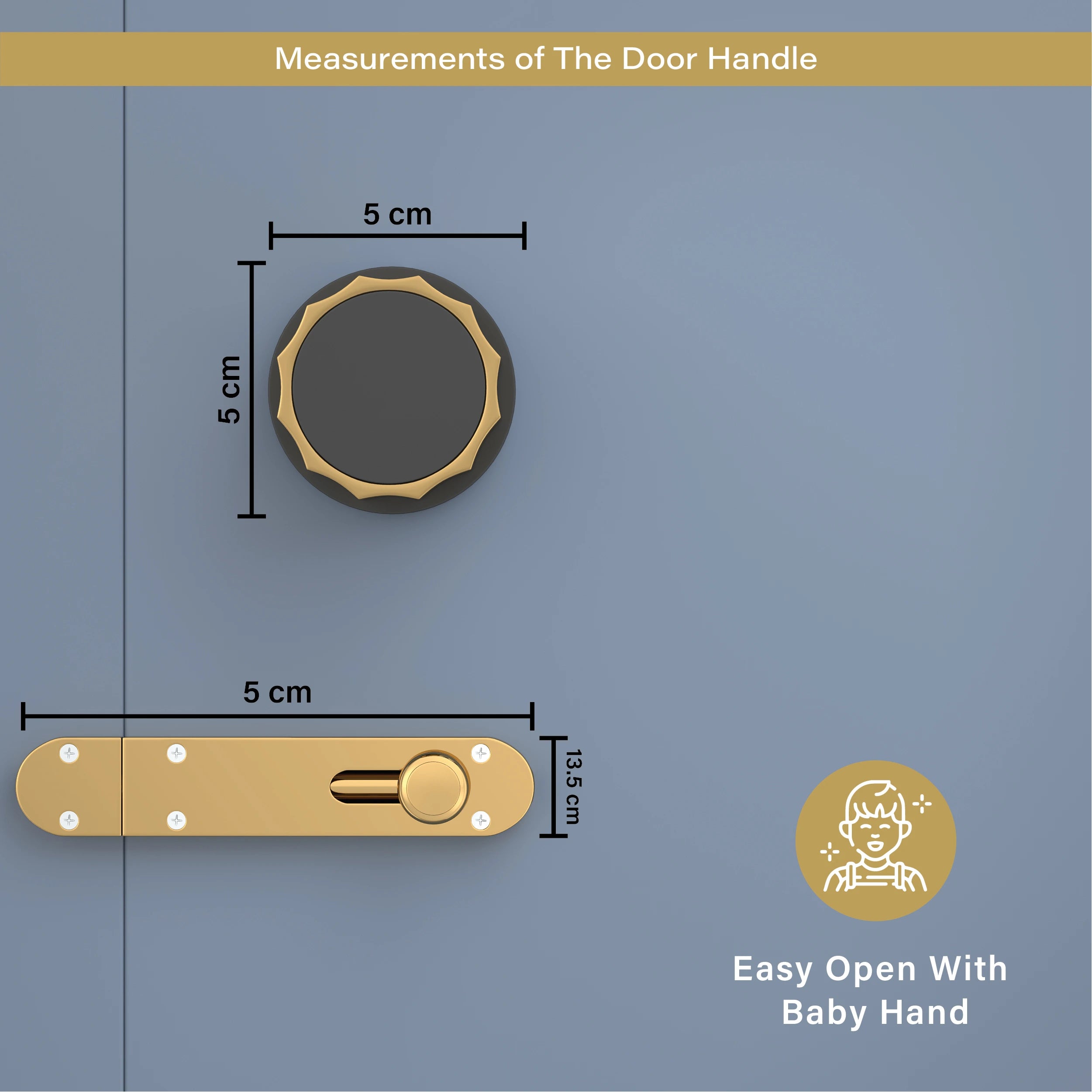 GLOXY Brass Door Lock for Balcony Store Room Door Lock, Mortise Keyless Handle Set with Brass Baby Latch for Home,Office,Hotel | Gold & Black Finish (2 Years Warranty, Pack of 1)