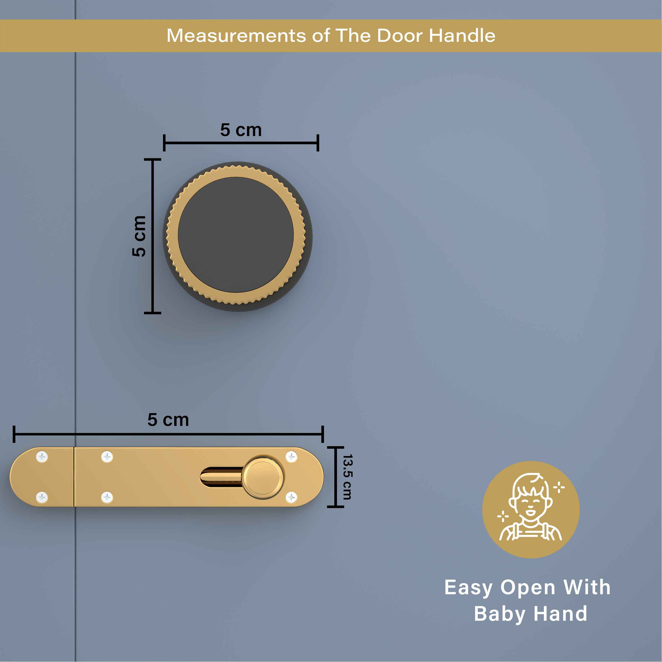 GLOXY Brass Door Lock for Balcony Store Room Door Lock, Mortise Keyless Handle Set with Brass Baby Latch for Home,Office,Hotel | Gold & Black Finish (2 Years Warranty, Pack of 1)