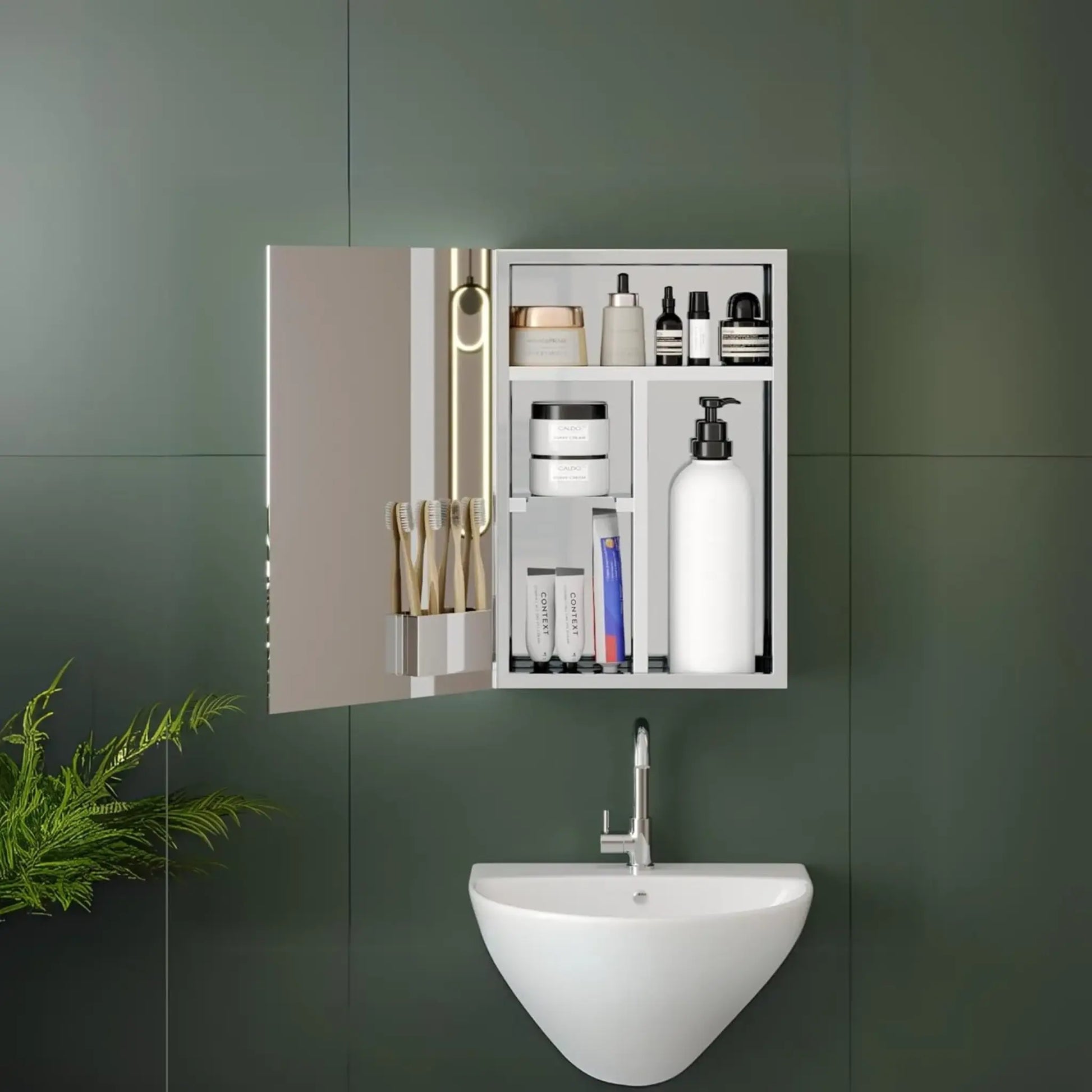 Gloxy Stainless Steel Chrome Finish Wall-Mounted Bathroom Cabinet with Mirror