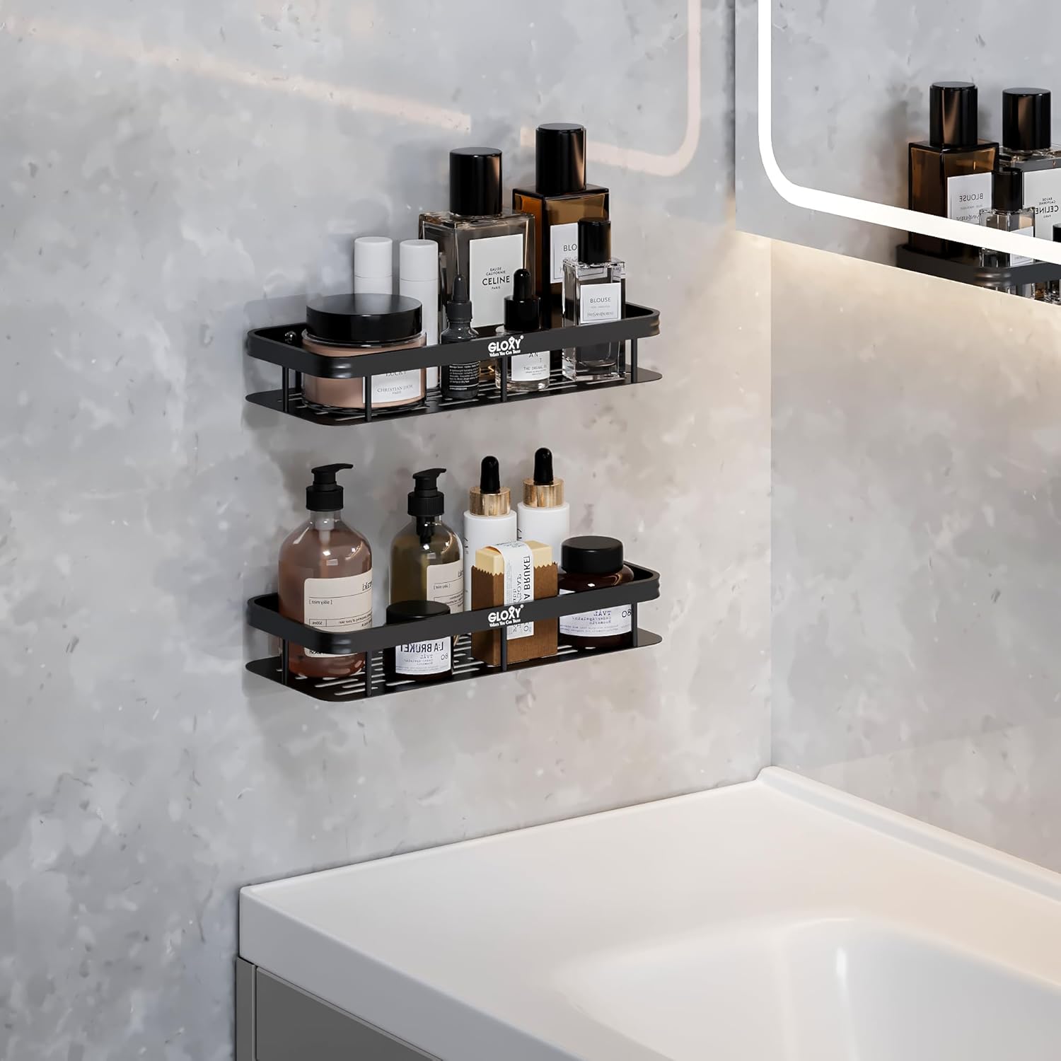 GLOXY Aluminium Alloy Bathroom Shelf Rack Combo