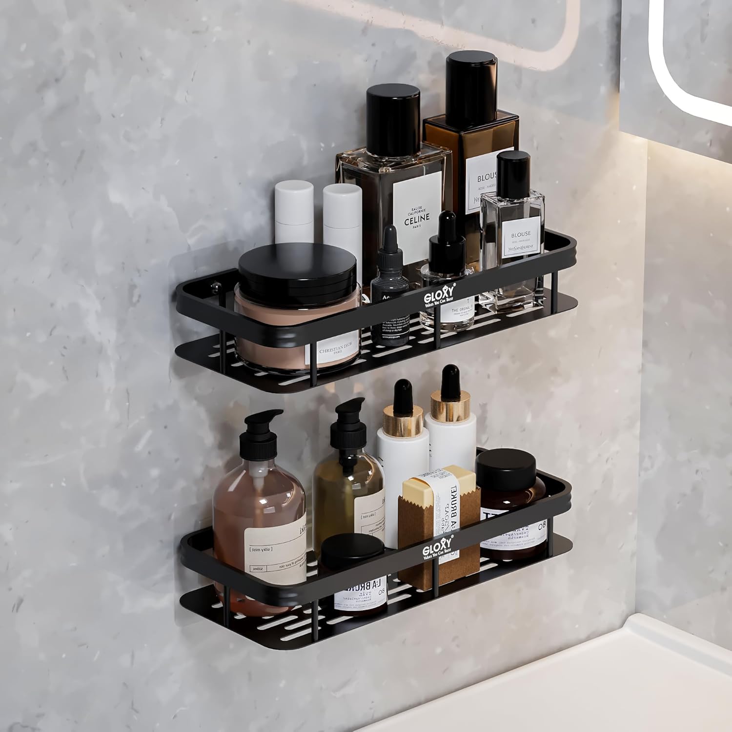 GLOXY Aluminium Alloy Bathroom Shelf Rack Combo
