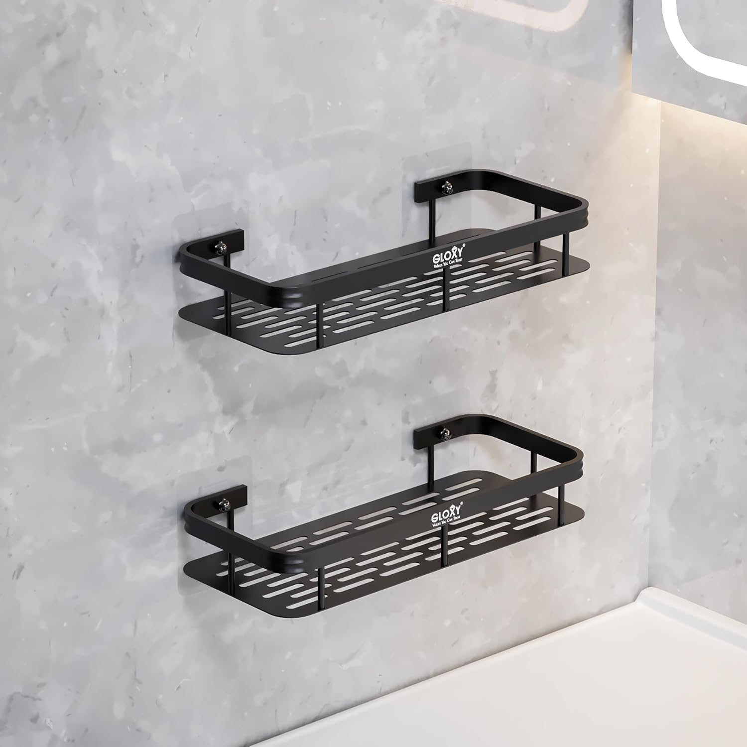 GLOXY Aluminium Alloy Bathroom Shelf Rack Combo