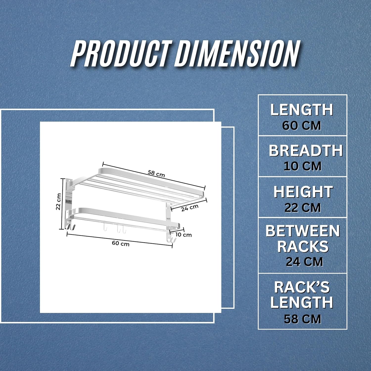 Gloxy Round Shape Stainless Steel Chrome Finsih Folding 2-Bar Bathroom Cloth Rack -24 Inch
