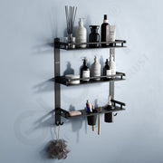 Gloxy Stainless Steel 3-Layer Chrome Finish Bathroom Shelf With Soap Dish,Liquid Dispenser,Tumbler Holder & Hooks