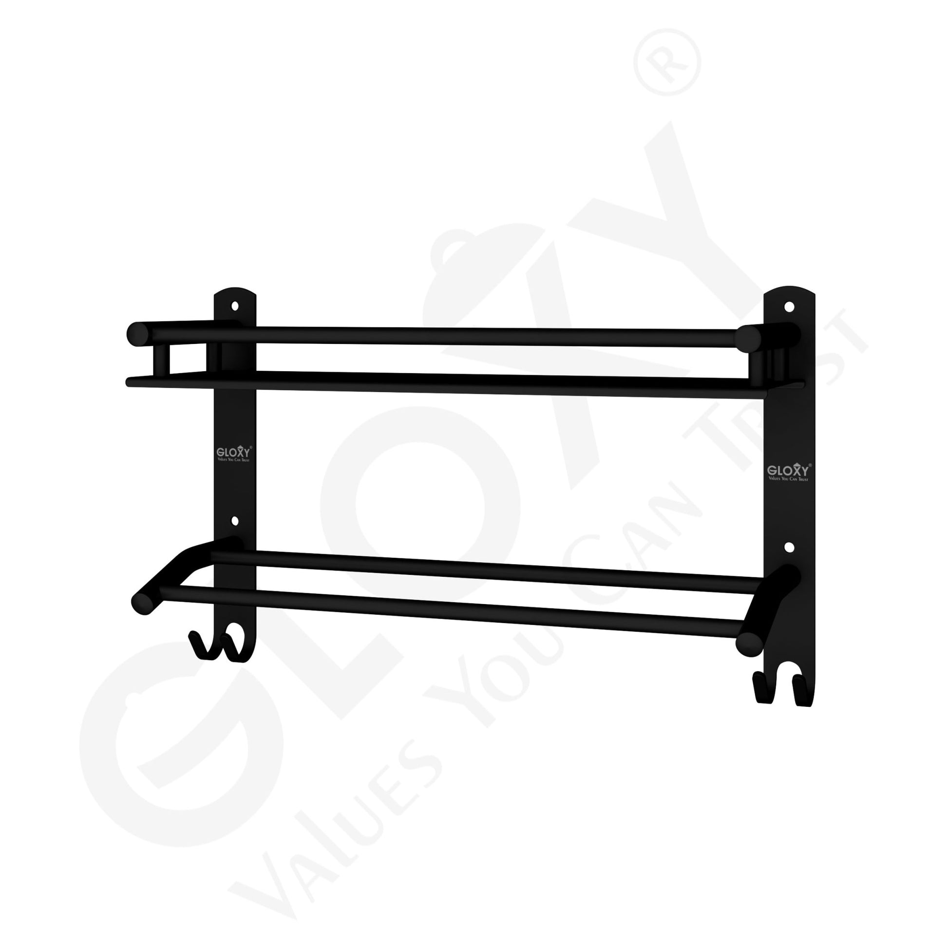Gloxy Stainless Steel 1-Layer Black Finish Bathroom Shelf with Towel Rod