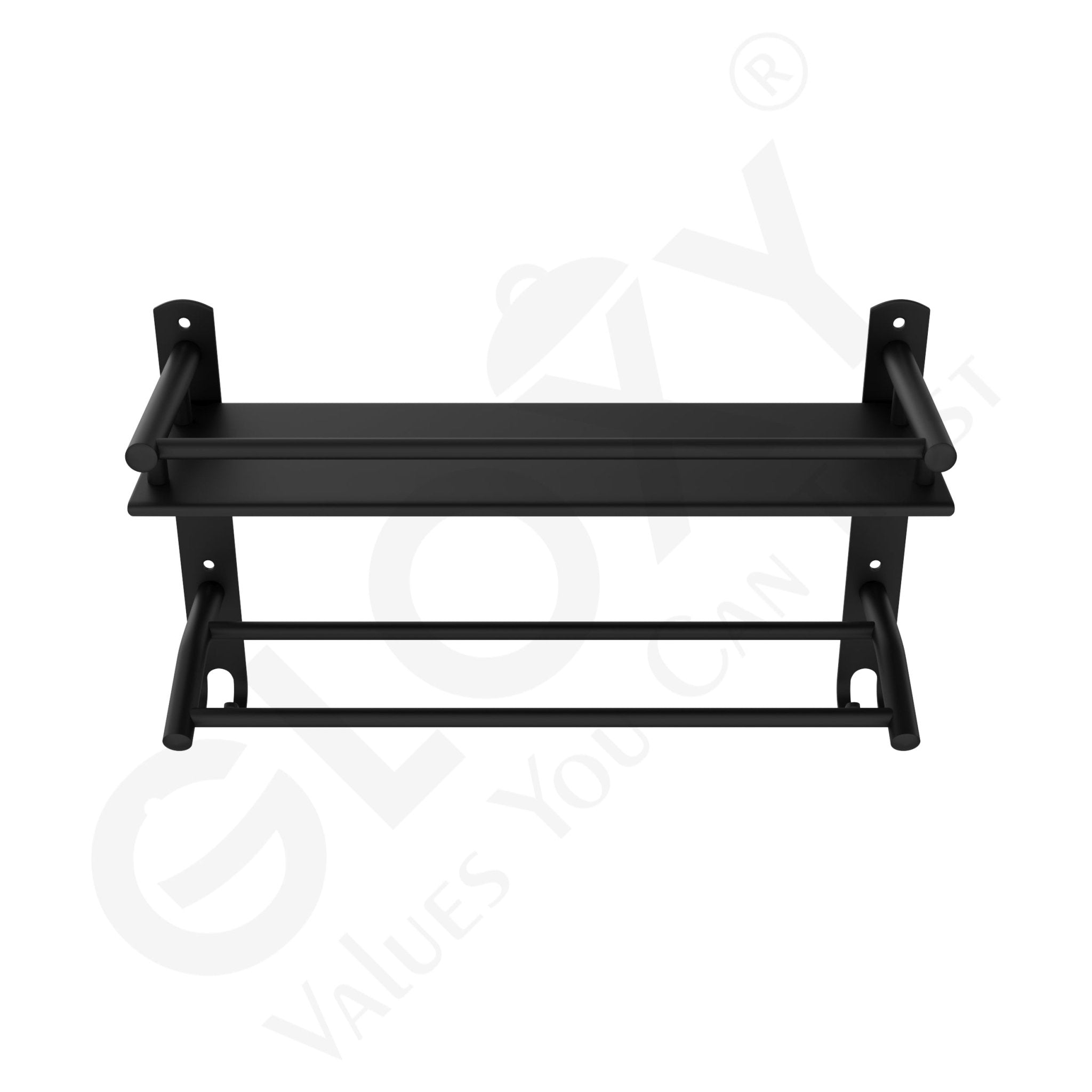 Gloxy Stainless Steel 1-Layer Black Finish Bathroom Shelf with Towel Rod