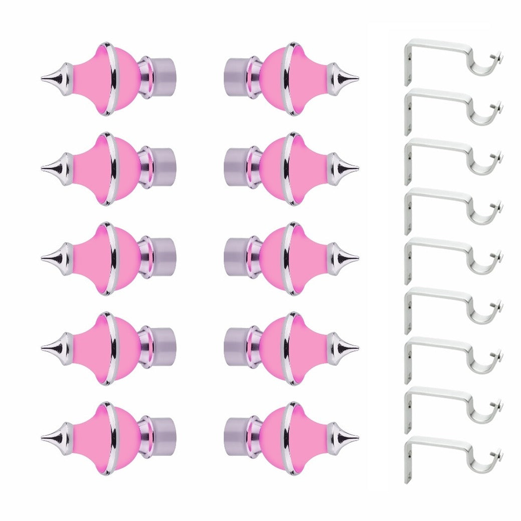Gloxy Trophy Shape Stainless Steel & ABS Curtain Rod Finials with Support– Pink 5 Pair