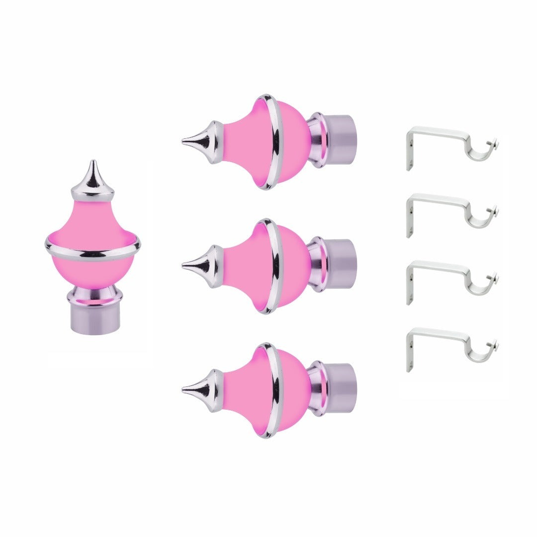 Gloxy Trophy Shape Stainless Steel & ABS Curtain Rod Finials with Support– Pink 2 Pair