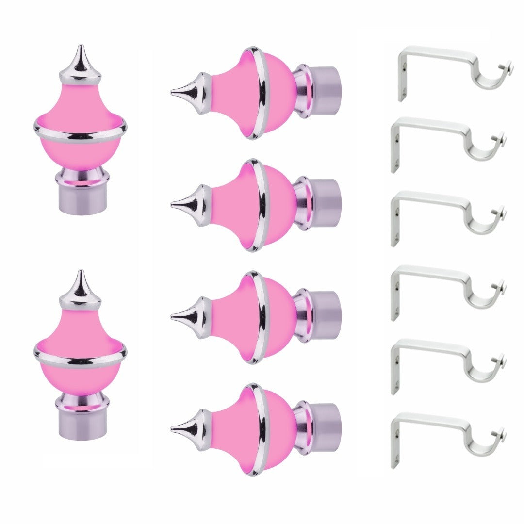 Gloxy Trophy Shape Stainless Steel & ABS Curtain Rod Finials with Support– Pink 3 Pair
