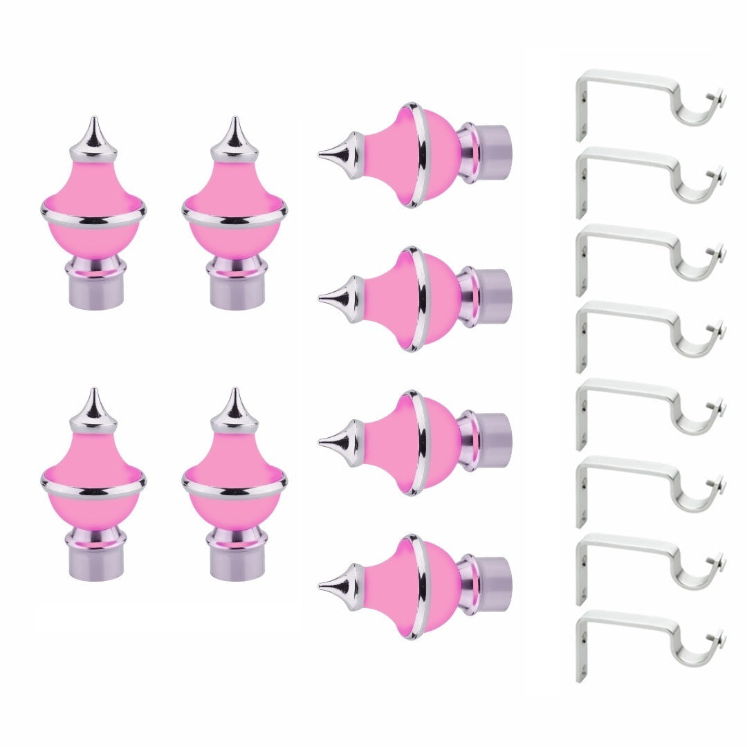 Gloxy Trophy Shape Stainless Steel & ABS Curtain Rod Finials with Support– Pink 4 Pair