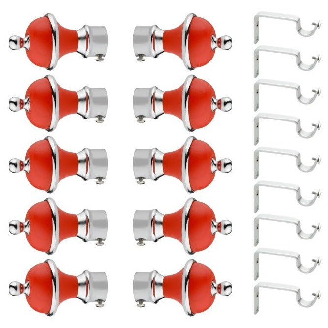 Gloxy Manjira Stainless Steel & ABS Curtain Rod Finials with Support– Red 5 Pair