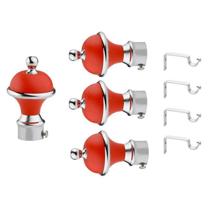 Gloxy Manjira Stainless Steel & ABS Curtain Rod Finials with Support– Red 2 Pair
