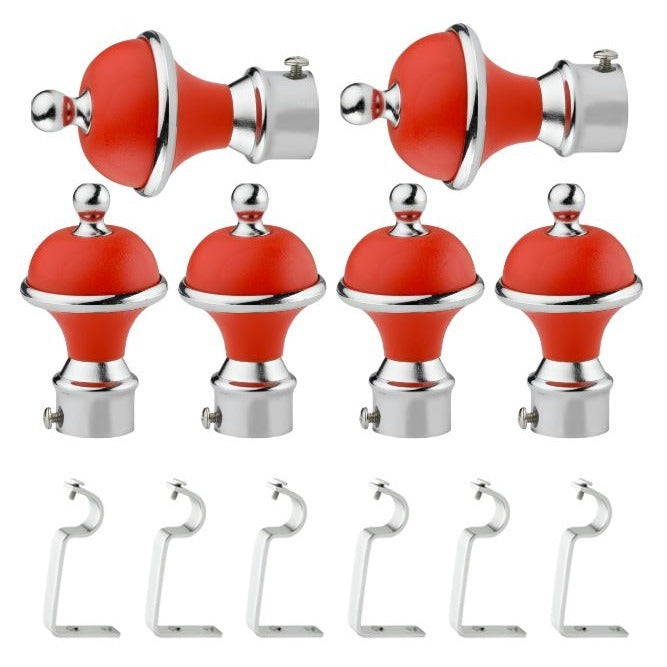 Gloxy Manjira Stainless Steel & ABS Curtain Rod Finials with Support– Red 3 Pair
