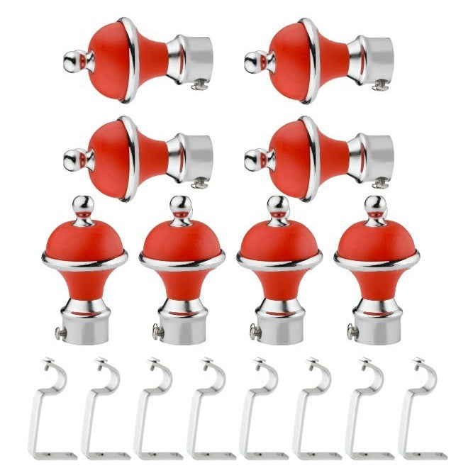 Gloxy Manjira Stainless Steel & ABS Curtain Rod Finials with Support– Red 4 Pair