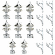 Gloxy Double Diamond Aluminium Curtain Rod Finials with Support– Silver 4 Pair