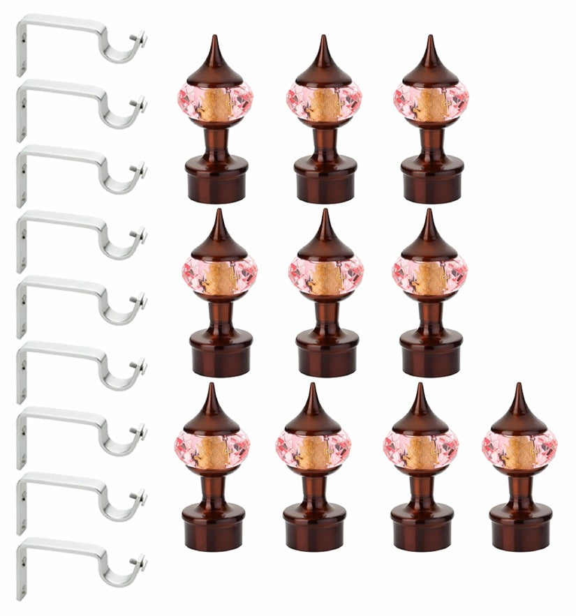 Gloxy Single Diamond Aluminium Curtain Finials with Support– Coffee Mix Orange 5 Pair