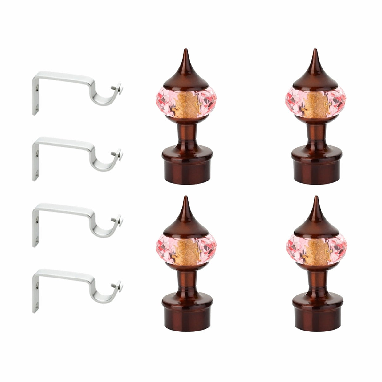 Gloxy Single Diamond Aluminium Curtain Finials with Support– Coffee Mix Orange 2 Pair