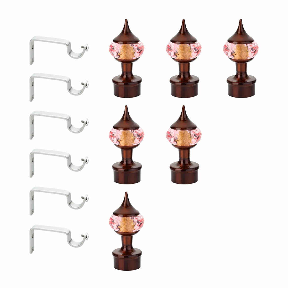 Gloxy Single Diamond Aluminium Curtain Finials with Support– Coffee Mix Orange 3 Pair