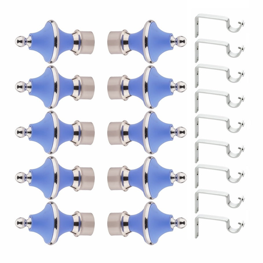 Gloxy Minar Shape Stainless Steel & ABS Curtain Rod Finials with Support– Sky Blue Pair 5