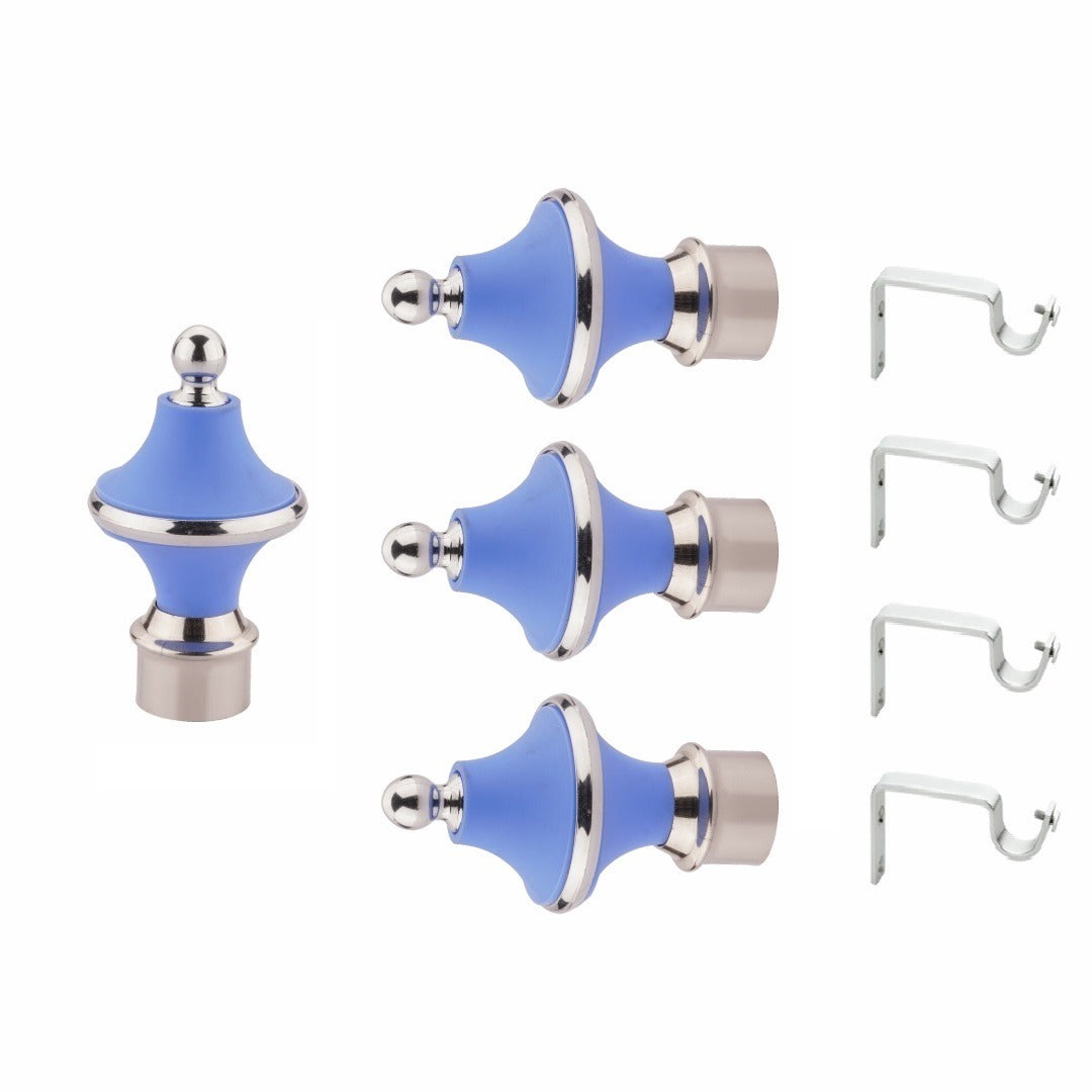 Gloxy Minar Shape Stainless Steel & ABS Curtain Rod Finials with Support– Sky Blue Pair 2