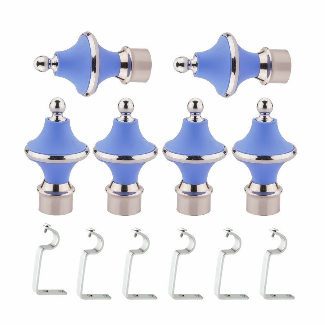 Gloxy Minar Shape Stainless Steel & ABS Curtain Rod Finials with Support– Sky Blue Pair 3