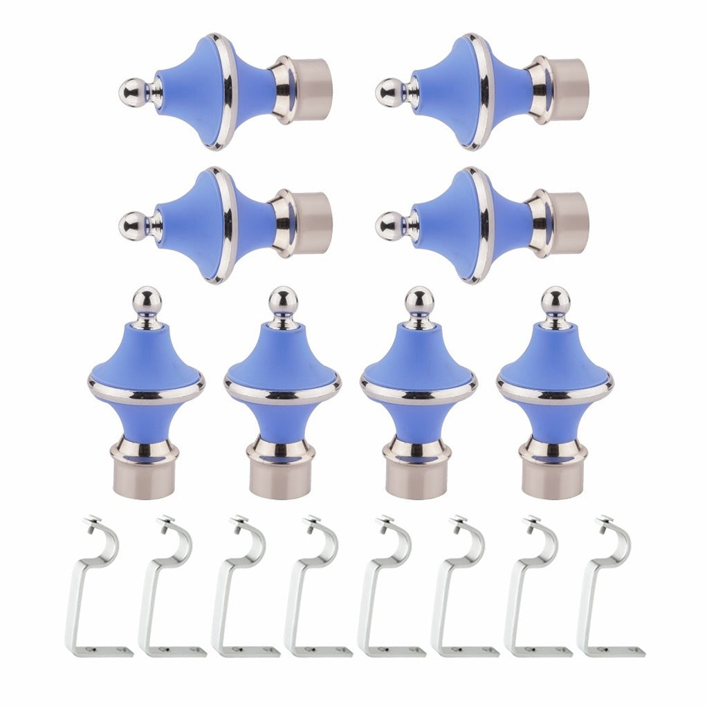 Gloxy Minar Shape Stainless Steel & ABS Curtain Rod Finials with Support– Sky Blue Pair 4