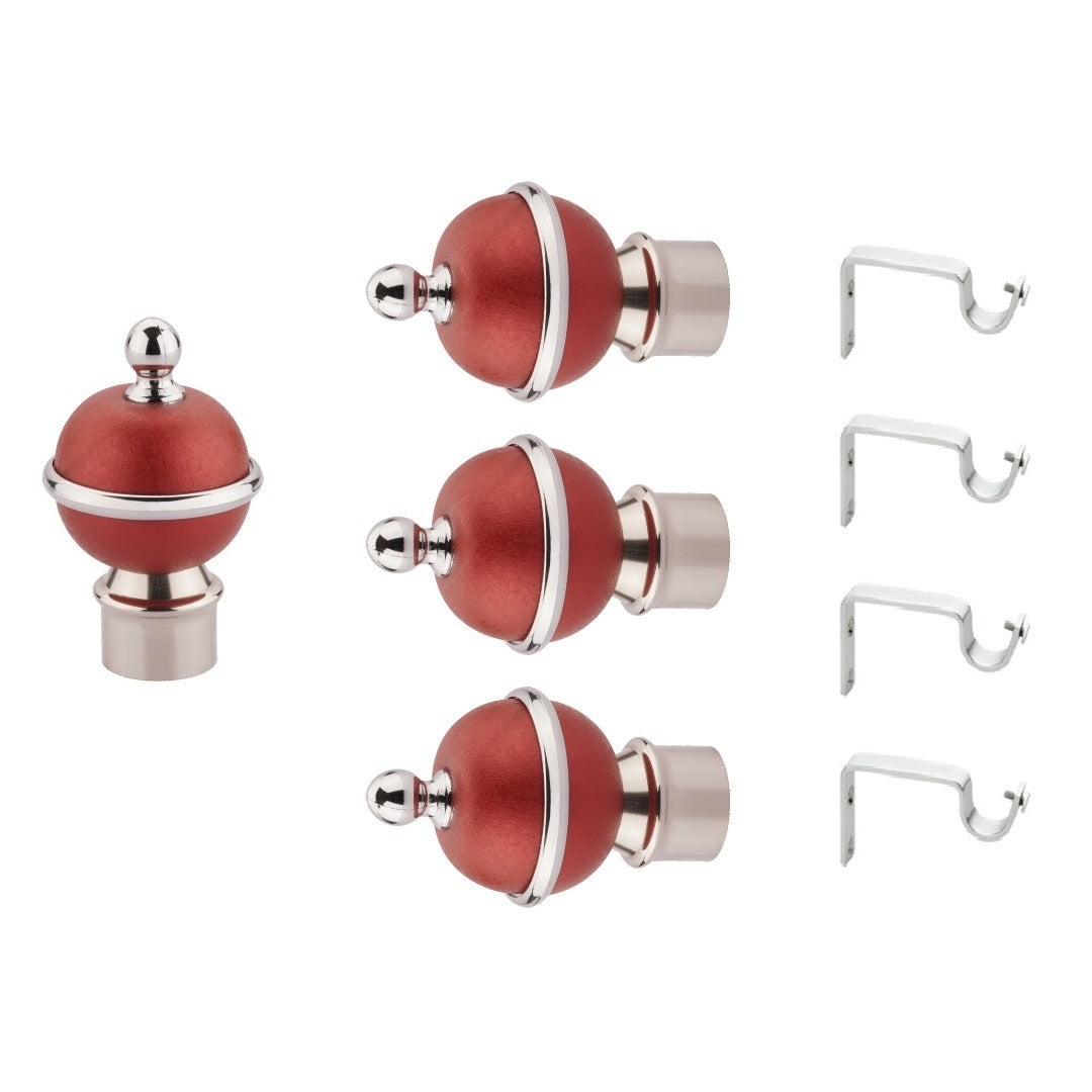 Gloxy Trophy Shape Stainless Steel & ABS Curtain Rod Finials with Support– Maroon 2 Pair