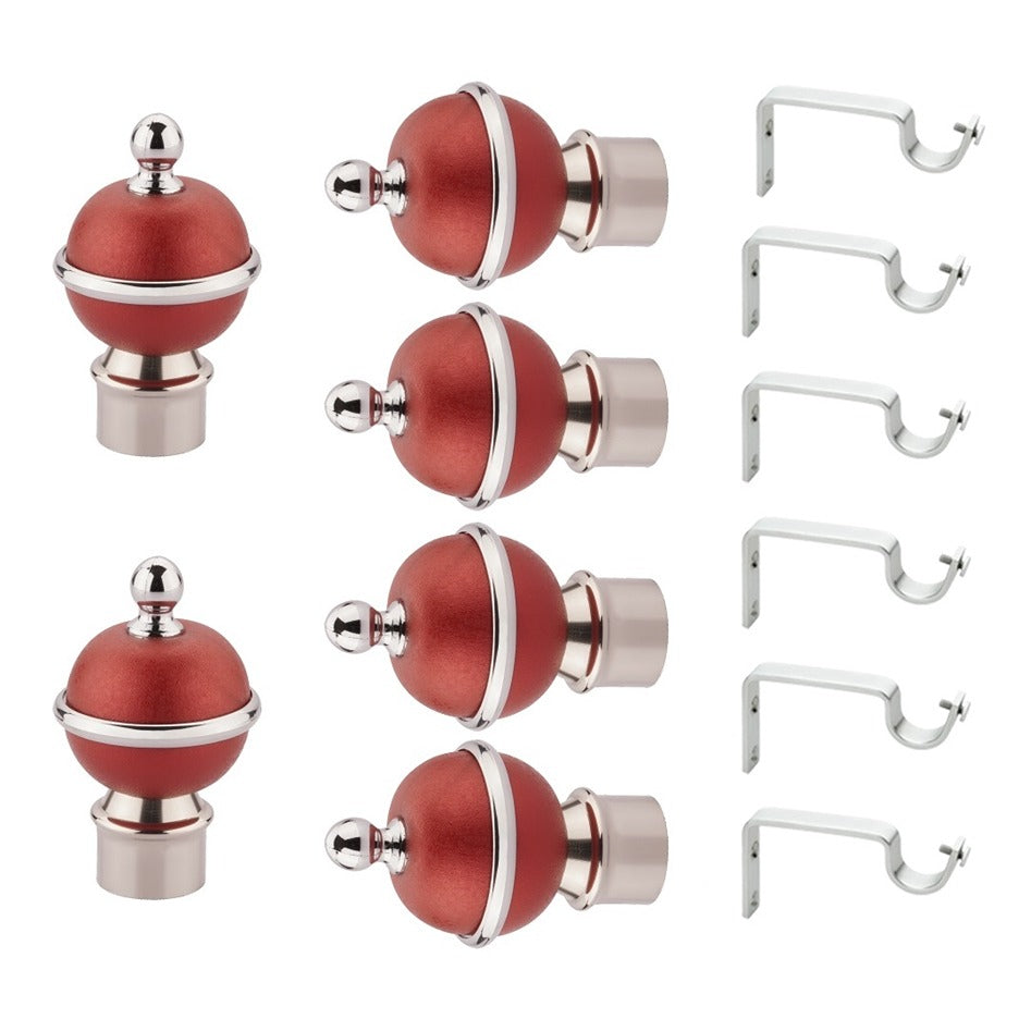 Gloxy Trophy Shape Stainless Steel & ABS Curtain Rod Finials with Support– Maroon 3 Pair