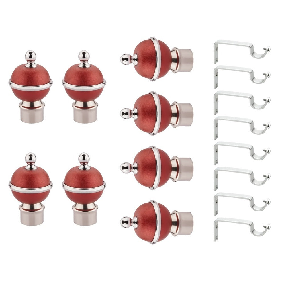 Gloxy Trophy Shape Stainless Steel & ABS Curtain Rod Finials with Support– Maroon 4 Pair