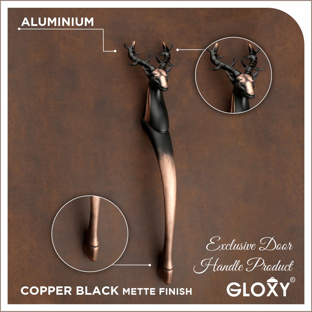 GLOXY ENTERPRISE Aluminium 12 inches Deer Shape Door Handle for Main Door Handle Wooden & Glass Door Handle, Pull Handles for All The Doors of House, Office, Hotels-Black Finish